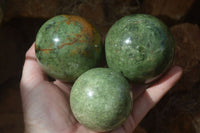 Polished Green Chrysoprase Spheres  x 4 From Madagascar - Toprock Gemstones and Minerals