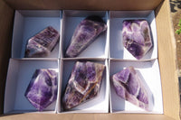 Polished Chevron Amethyst Points x 6 From Zambia - Toprock Gemstones and Minerals
