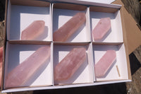 Polished Rose Quartz Points x 6 From Madagascar - Toprock Gemstones and Minerals