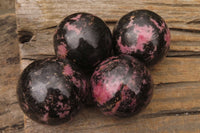 Polished Rhodonite Spheres x 4 From Madagascar - Toprock Gemstones and Minerals