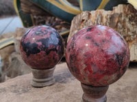 Polished Rhodonite Spheres x 2 From Zimbabwe - Toprock Gemstones and Minerals