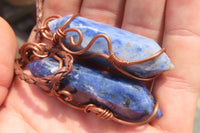 Polished Copper Wire Wrapped Sodalite Pendants x 6 From Namibia - Toprock Gemstones and Minerals