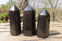 Polished Black Basalt Point-Prisms x 12 From Antsirabe, Madagascar - Toprock Gemstones and Minerals