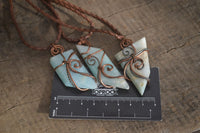 Polished Blue Smithsonite Copper Wire Wrapped Pendants x 6 From Congo - Toprock Gemstones and Minerals
