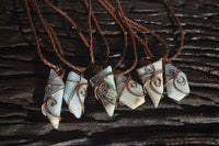 Polished Blue Smithsonite Copper Wire Wrapped Pendants x 6 From Congo - Toprock Gemstones and Minerals