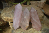 Polished Rose Quartz Double Terminated Crystals x 3 From Madagascar - Toprock Gemstones and Minerals