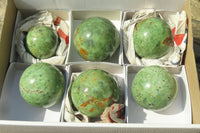 Polished Chrysoprase Spheres x 6 From Ambatondrazaka, Madagascar - Toprock Gemstones and Minerals