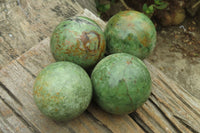 Polished Green Chrysoprase Sphere-Balls x 4 From Madagascar - Toprock Gemstones and Minerals