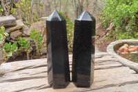 Polished Black Basalt Point-Prisms x 6 From Antsirabe, Madagascar - Toprock Gemstones and Minerals