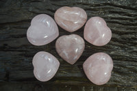 Polished Pink Rose Quartz Gemstone Hearts x 6 From Madagascar - Toprock Gemstones and Minerals