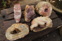 Natural Unusual Red Zululand Agate and Amethyst Geodes x 5 From South Africa - Toprock Gemstones and Minerals