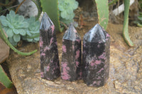 Polished Rhodonite Point-Prisms x 3 From Ambindavato, Madagascar - Toprock Gemstones and Minerals
