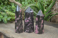 Polished Rhodonite Point-Prisms x 3 From Ambindavato, Madagascar - Toprock Gemstones and Minerals