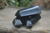 Polished Black Basalt Point-Prisms x 6 From Antsirabe, Madagascar - Toprock Gemstones and Minerals