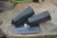 Polished Black Basalt Point-Prisms x 6 From Antsirabe, Madagascar - Toprock Gemstones and Minerals