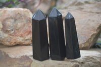 Polished Black Basalt Point-Prisms x 6 From Antsirabe, Madagascar - Toprock Gemstones and Minerals