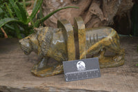 Hand Made Serpentine Lion Bookends x 2 From Zimbabwe - Toprock Gemstones and Minerals