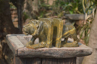 Hand Made Serpentine Lion Bookends x 2 From Zimbabwe - Toprock Gemstones and Minerals