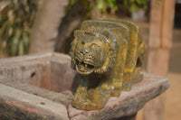 Hand Made Serpentine Lion Bookends x 2 From Zimbabwe - Toprock Gemstones and Minerals