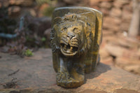 Hand Made Serpentine Lion Bookends x 2 From Zimbabwe - Toprock Gemstones and Minerals