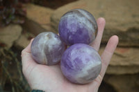Polished Smokey Chevron Amethyst Spheres x 4 From Madagascar - Toprock Gemstones and Minerals
