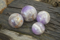 Polished Smokey Chevron Amethyst Spheres x 4 From Madagascar - Toprock Gemstones and Minerals