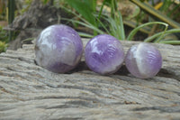 Polished Smokey Chevron Amethyst Spheres x 4 From Madagascar - Toprock Gemstones and Minerals