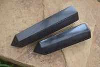 Polished Black Basalt Point-Prism x 6 From Antsirabe, Madagascar - Toprock Gemstones and Minerals