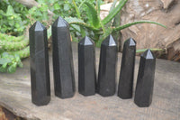Polished Black Basalt Point-Prism x 6 From Antsirabe, Madagascar - Toprock Gemstones and Minerals