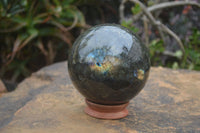 Polished Labradorite Sphere with a Rosewood Stand x 1 From Tulear, Madagascar - Toprock Gemstones and Minerals