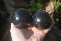 Polished Black Basalt Sphere-Ball x 3 From Antsirabe, Madagascar - Toprock Gemstones and Minerals