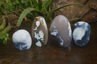 Polished Snow / Orca Agate Standing Free Forms x 4 From West Coast, Madagascar - Toprock Gemstones and Minerals
