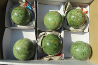 Polished Chrysoprase Spheres x 6 From Ambatondrazaka, Madagascar - Toprock Gemstones and Minerals