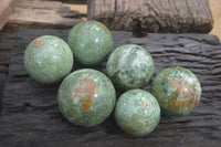 Polished Green Chrysoprase Sphere-Balls x 6 From Madagascar - Toprock Gemstones and Minerals