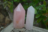 Polished Rose Quartz Point-Prisms x 3 From Madagascar - Toprock Gemstones and Minerals