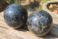 Polished Iolite Water Sapphire Spheres x 2 From Madagascar - Toprock Gemstones and Minerals