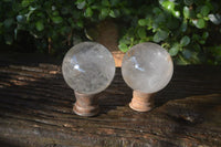 Polished Clear Quartz Crystal Balls x 2 From Madagascar - Toprock Gemstones and Minerals