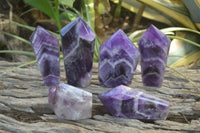 Polished Chevron Amethyst Points x 6 From Zambia - Toprock Gemstones and Minerals