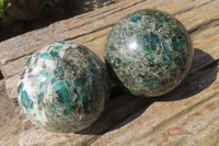 Polished Rare Emerald Mica In Matrix Spheres x 2 From Mutoko, Zimbabwe - Toprock Gemstones and Minerals