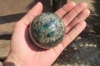 Polished Rare Emerald Mica In Matrix Spheres x 2 From Mutoko, Zimbabwe - Toprock Gemstones and Minerals