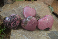 Polished Rhodonite Gemstone Hearts x 4 From Madagascar - Toprock Gemstones and Minerals