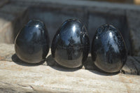 Polished Black Tourmaline Gemstone Eggs x 6 From Madagascar - Toprock Gemstones and Minerals