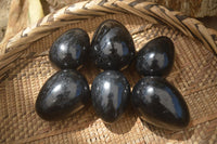 Polished Black Tourmaline Gemstone Eggs x 6 From Madagascar - Toprock Gemstones and Minerals