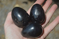 Polished Black Tourmaline Gemstone Eggs x 6 From Madagascar - Toprock Gemstones and Minerals