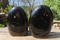 Polished Black Tourmaline Standing Free Forms x 3 From Madagascar - Toprock Gemstones and Minerals