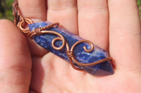 Polished Copper Wire Wrapped Sodalite Pendants x 12 From South Africa - Toprock Gemstones and Minerals