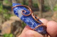 Polished Copper Wire Wrapped Sodalite Pendants x 12 From South Africa - Toprock Gemstones and Minerals