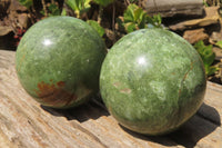Polished Green Chrysoprase Spheres x 2 From Madagascar - Toprock Gemstones and Minerals