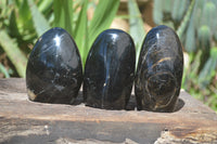 Polished Black Tourmaline Standing Free Forms x 3 From Madagascar - Toprock Gemstones and Minerals