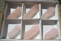 Polished Double Terminated Rose Quartz Points x 6 From Ambatondrazaka, Madagascar - Toprock Gemstones and Minerals